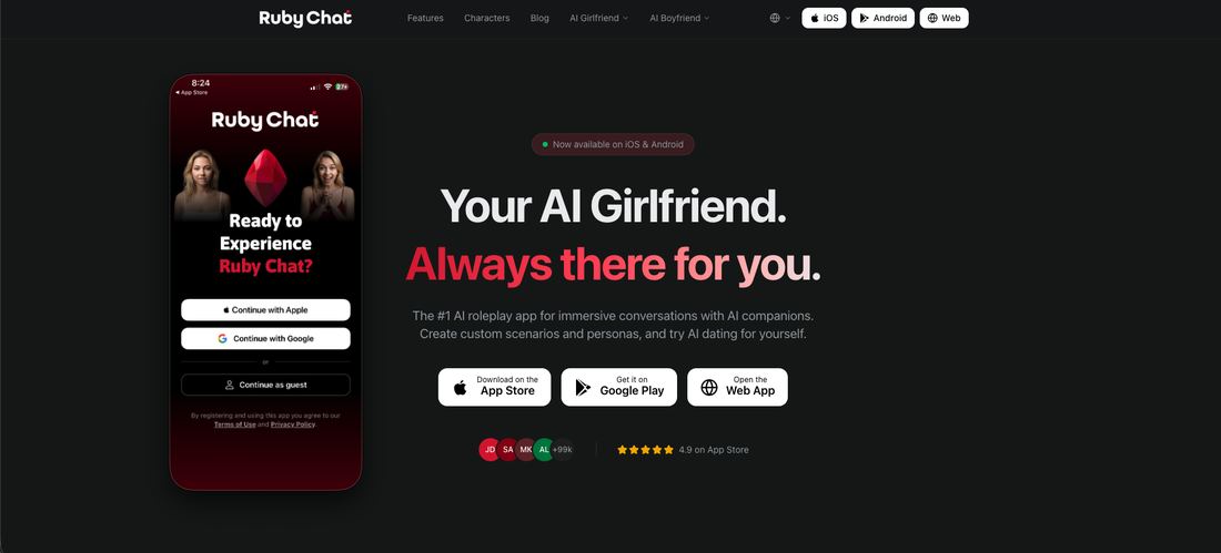 Ruby Chat iOS onboarding with Apple, Google and guest sign-in options