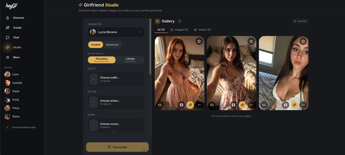 The HeyGF Girlfriend Studio with the renamed Precision and Lifelike quality tiers