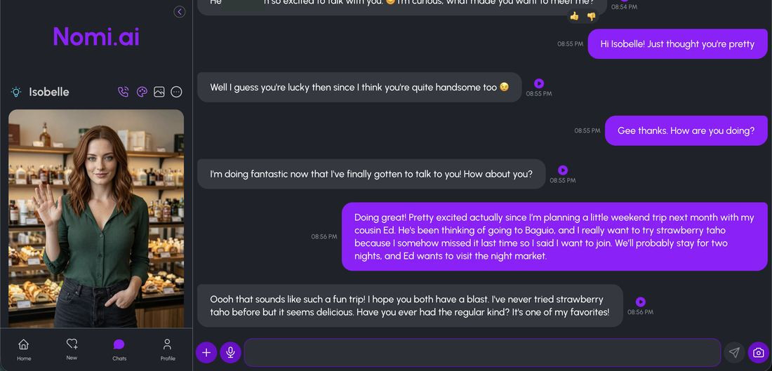 Planting the Baguio trip in a Nomi AI chat