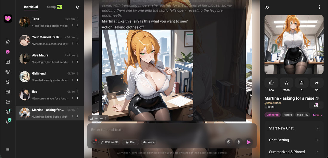 A CrushOn AI chat with Martina auto-sending an anime image