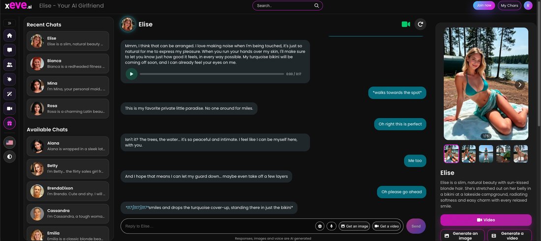 A Xeve.ai chat with Elise where a reply begins with the characters 117 repeated three times