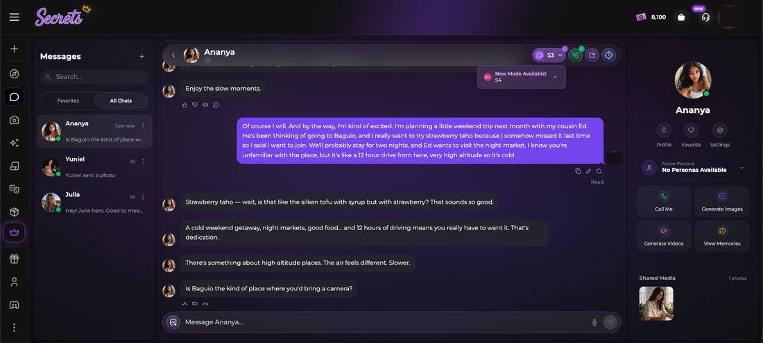 Planting the Baguio trip in a Secrets AI chat