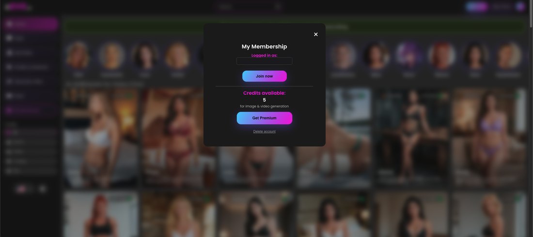 The Xeve.ai membership modal showing five credits available for image and video generation