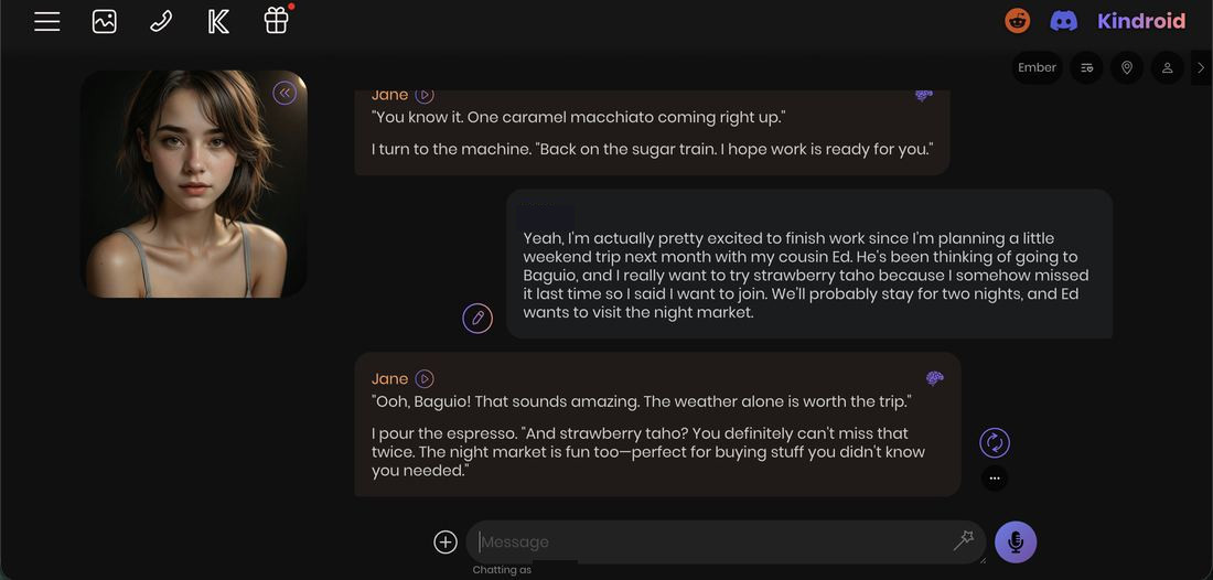 Planting the Baguio trip in a Kindroid chat
