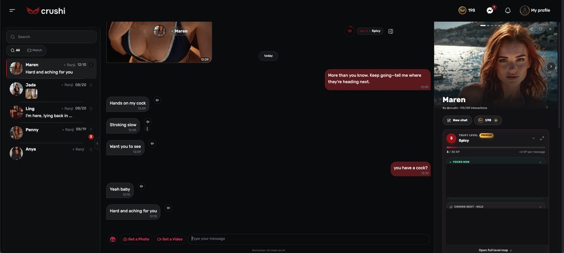 A Crushi AI chat where the character contradicts her own anatomy and repeats herself