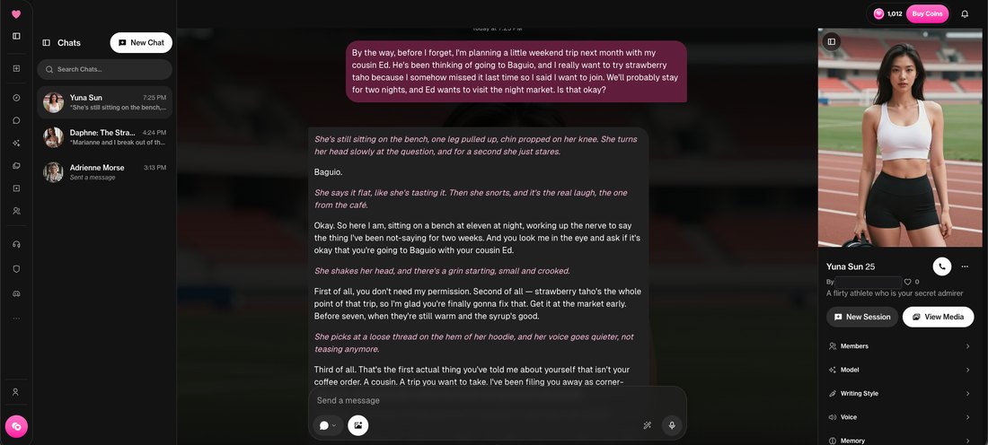 The memory test trip being planted in an OurDream AI conversation with Yuna Sun