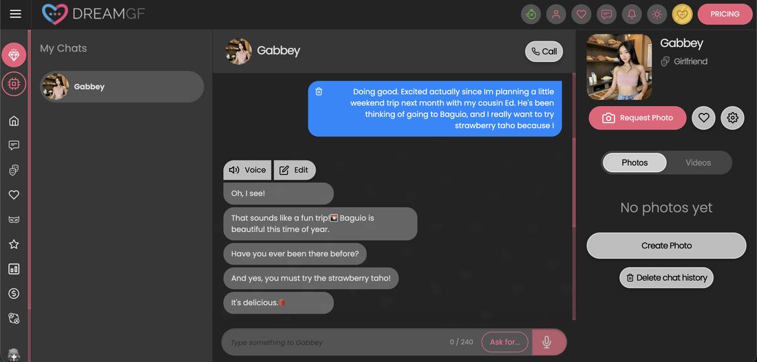 Planting the Baguio trip in a DreamGF chat