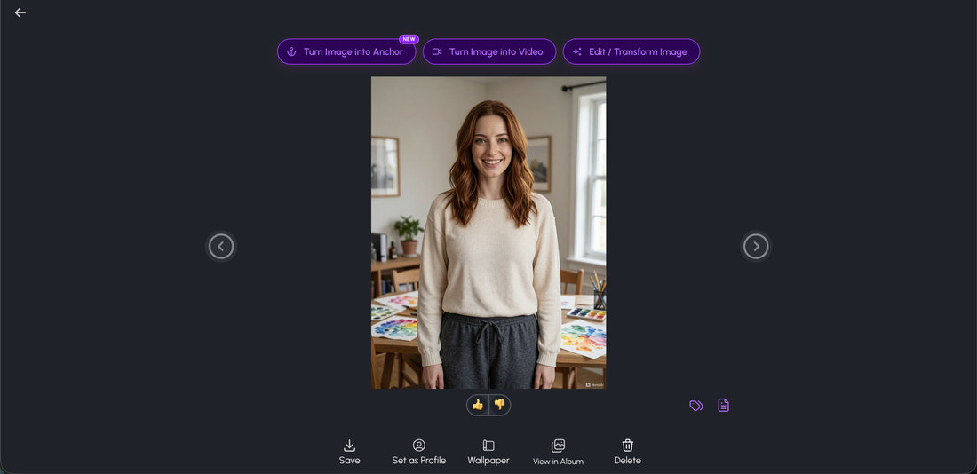 A Nomi AI generated portrait of Isobelle in an art room