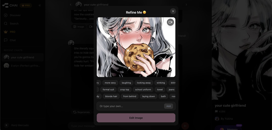 Chai AI's Refine Me image editing dialog