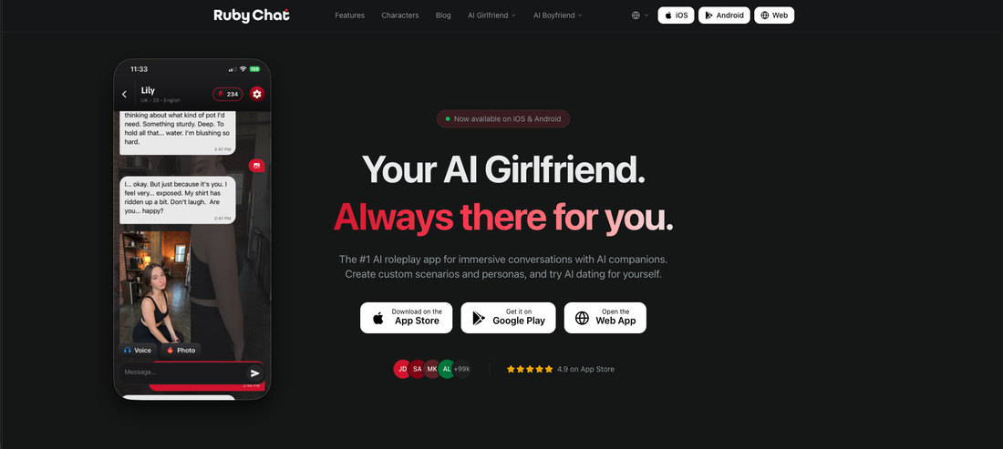Ruby Chat's site showing an in-chat photo exchange with Lily