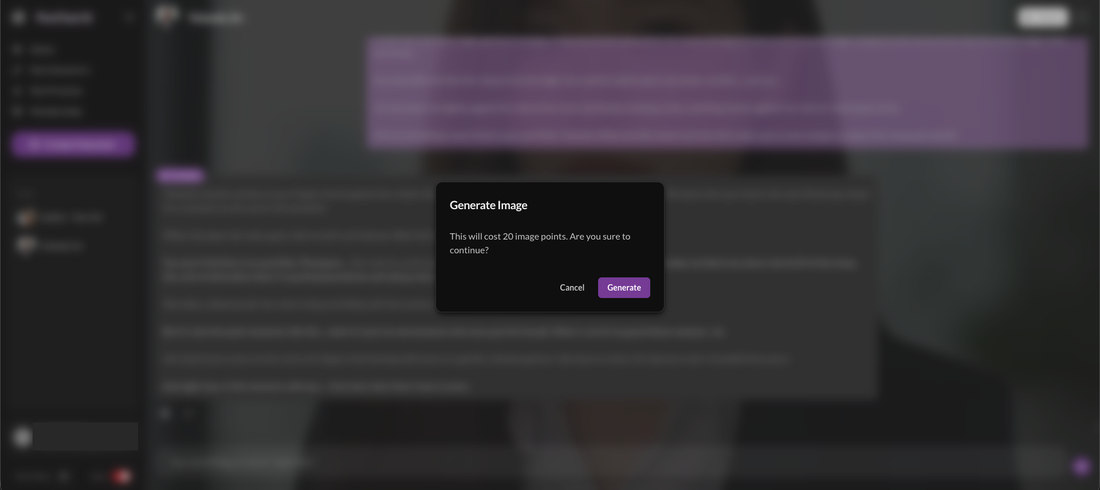 The Generate Image confirmation dialog costing 20 image points