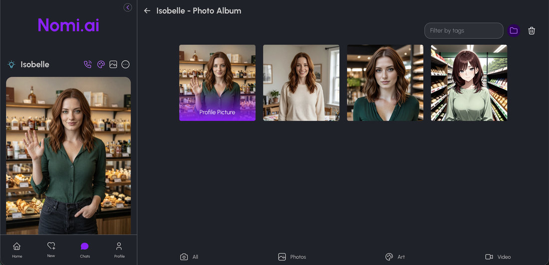 Isobelle's Nomi photo album with consistent portraits
