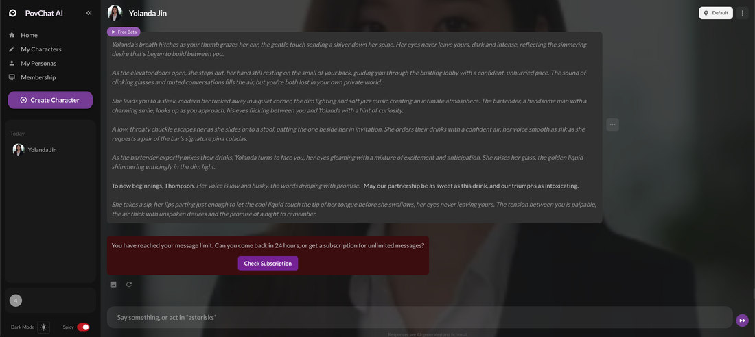 The message limit banner in the Yolanda Jin chat after 25 free messages